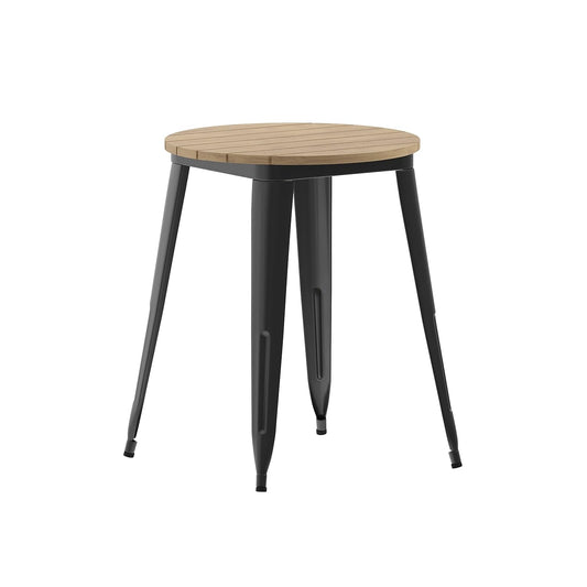 Flash Furniture Declan Commercial Outdoor Bar Height Dining Table, All Weather Poly Resin Top with Steel Base, 23.75" Round, Brown/Black