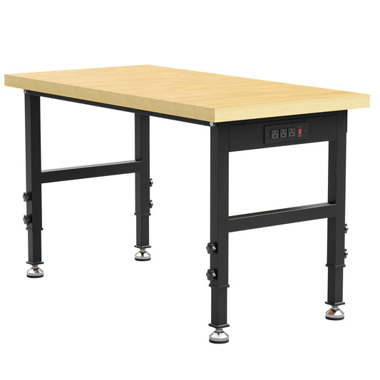 48” Chipboard Wood Work Bench Work Table, Heavy-Duty Adjustable Workbench with Power Outlets, 3000 Lbs Capacity Tool Bench Workstation for Garage, Workshop