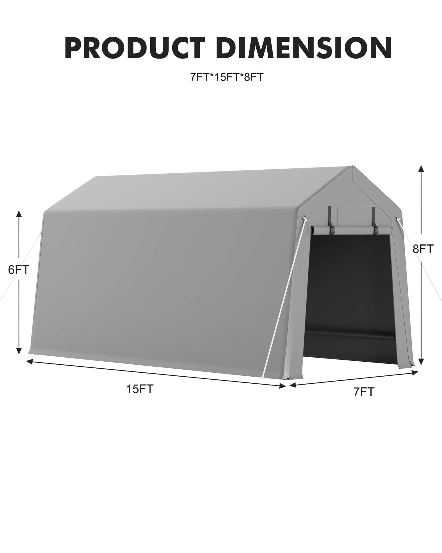 Heavy Duty 7x15 FT Portable Carport Shed, Waterproof Motorcycle Shelter & Storage, Roll-Up Door, Ventilated, Tool-Free Setup, Galvanized Steel, Secure Outdoor Garage for Bikes, Firewood, Tools