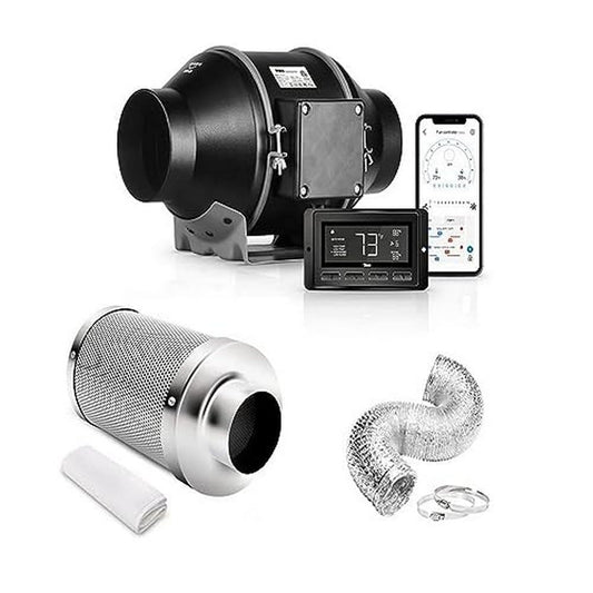 iPower 4 Inch Smart Inline Duct Ventilation Fan, Carbon Filter, 8 Feet Ducting with Temperature Humidity App Control via WiFi, Voice Control with Alexa, for HAVC Hydroponics/Grow Tent