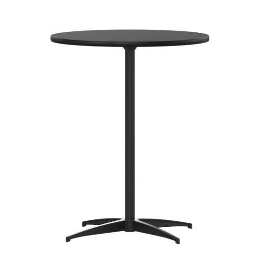 Flash Furniture Lars Black 24'' Round Wood Cocktail Table with 30'' and 42'' Columns