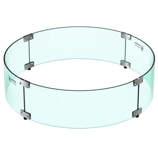 Skyflame 24" Round Fire Pit Glass Wind Guard, Thick & Clear Tempered Glass Flame Shield with Bracket & Feet, Fit for Outdoor Propane/Natural Gas Fire Pit/Table