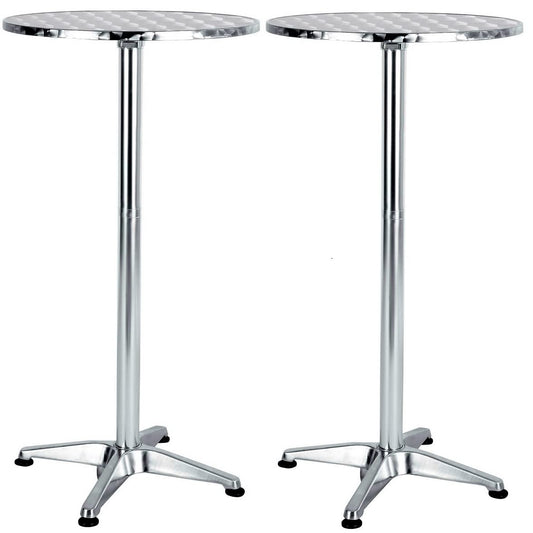 BTEXPERT Set of 2, Aluminum Indoor Outdoor 23.75" Round Restaurant Bar Height 44" Table fix top, Patio Stainless Steel Silver Furniture 25.75" Base