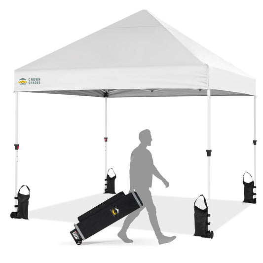 CROWN SHADES 8x8 Pop Up Canopy Tent,Commercial Canopy Tent Heavy Duty with 4" Wheels,4 Upgraded Weights,Patented Centerlock,400D Strength Oxford Fabric, Sto'N Go Bag,for Parties, Events, Camping,White