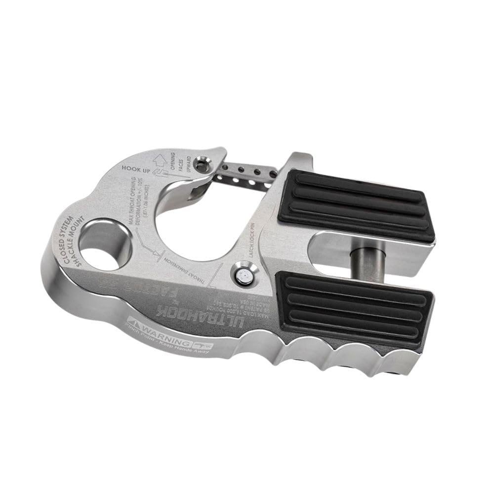 Factor 55 00250-05 Ultrahook Winch Hook Closed System Shackle Max Load 16,000 lbs ULT Strength Shackle Pin Mount 48,000 lbs Offroad 4x4 Adventure – Silver