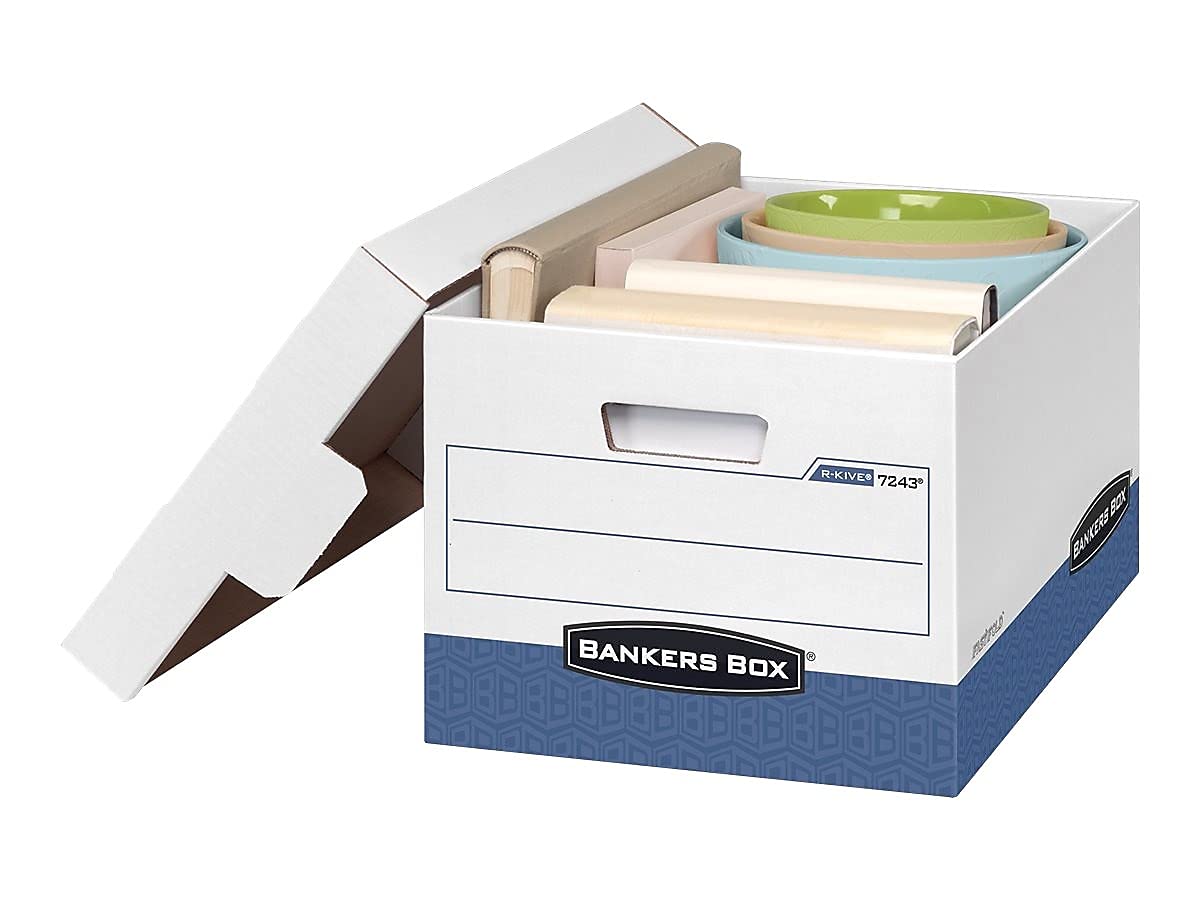 Bankers Box 12-Pack R-Kive Heavy Duty File Storage Boxes with Lids, FastFold Assembly, Letter/Legal, (07243)
