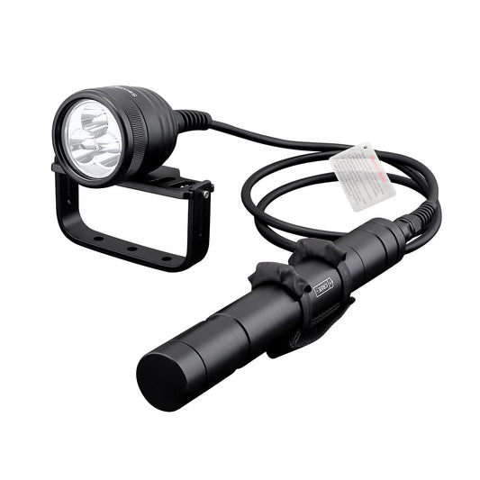 SecurityIng DF05 3000LM Primary Canister Dive Light, 3 LEDs Scuba Diving Flashlight Underwater 492ft/150M Torch with 2M Cable for Professional Diving/Cave Diving (Batteries Not Included)