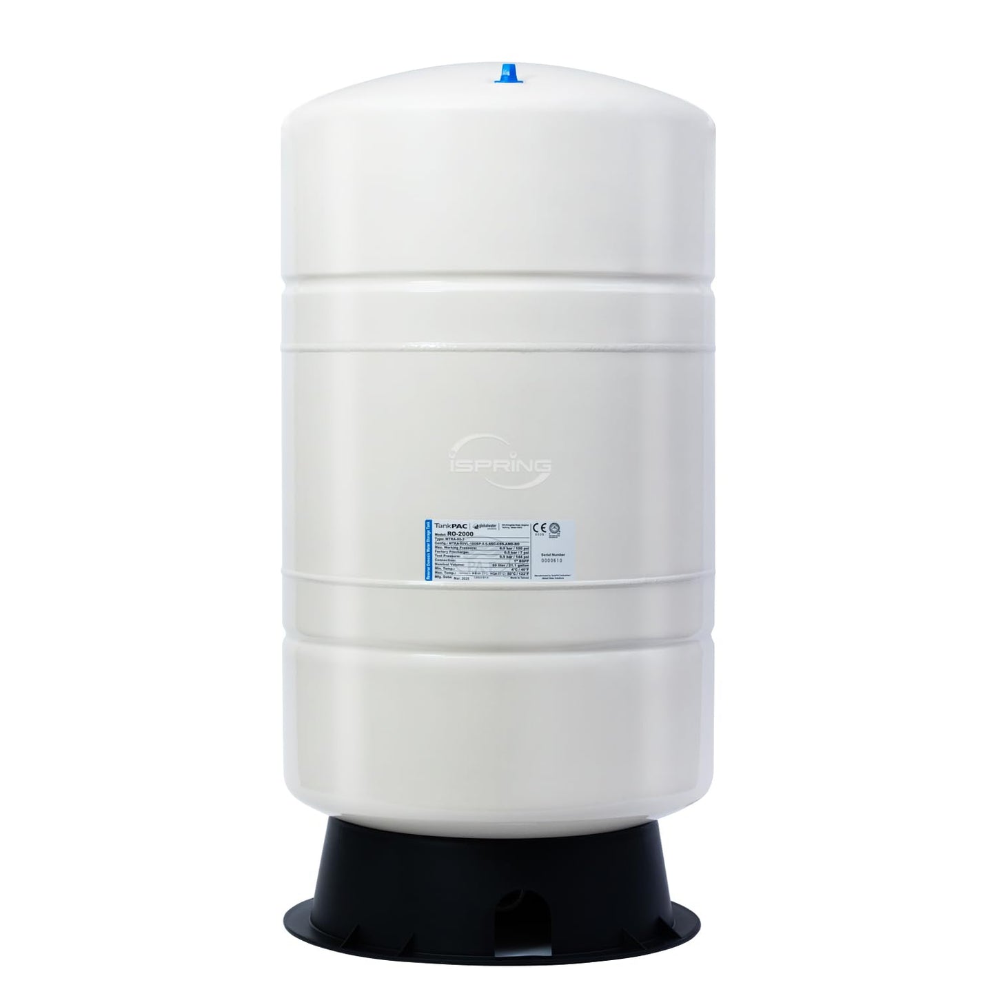 iSpring T20M 20 Gallon Pre-Pressurized Tank for Reverse Osmosis (RO) Systems with 14 gallons of Water Storage Capacity, White
