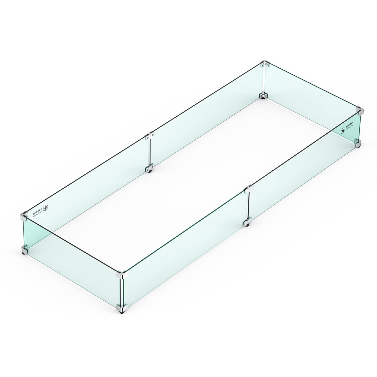 Skyflame Fire Pit Wind Guard, 53.5" x 19.5" x 6" Clear Tempered Glass Flame Guard Set with Hard Aluminum Corner Brackets and Rubber Feet, Fits for 48-inch Rectangular Fire Pit Burner Pan