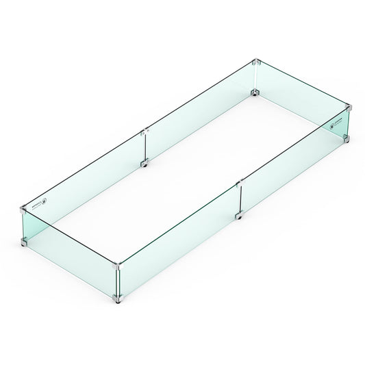 Skyflame Fire Pit Wind Guard, 53.5" x 19.5" x 6" Clear Tempered Glass Flame Guard Set with Hard Aluminum Corner Brackets and Rubber Feet, Fits for 48-inch Rectangular Fire Pit Burner Pan