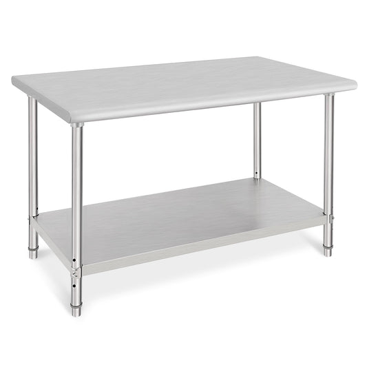 48x30 Inch Stainless Steel Prep Table, Heavy-Duty Commercial Work Table with Adjustable Undershelf for Restaurant, Kitchen & Home Use