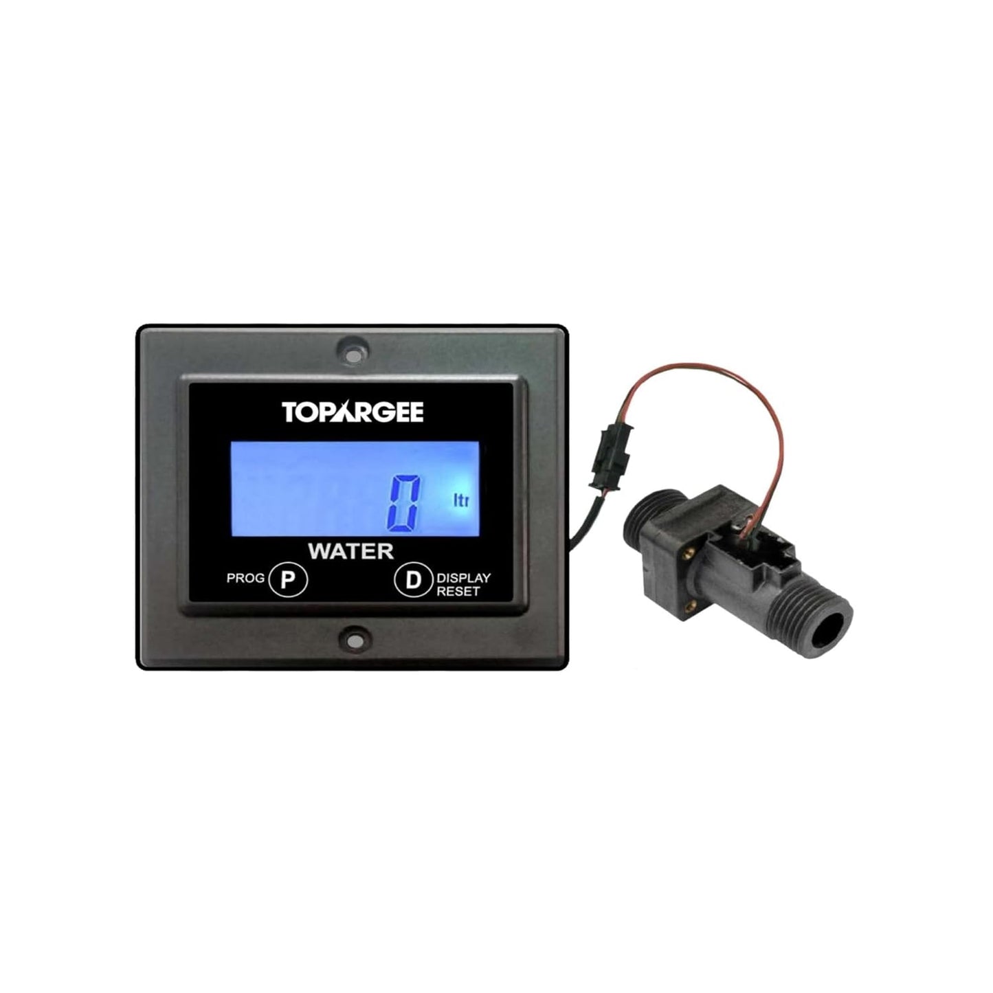Topargee Flush Mount Water Tank Gauge - Real-Time RV, Caravan & Boat Accessory Water Level Monitor - Accurate Flow Meter (Liter/Gallon) - Backlit LCD Display - Easy Install, No Tank Insertion Required
