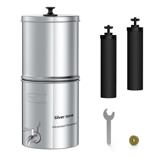 Waterdrop TK-AB Gravity Water Filter System, NSF/ANSI 42&372 Standard, Reduces Chlorine, Stainless-Steel System with Silver Ions Enhanced Filtration with 2 Black Carbon Filters, 2.25G