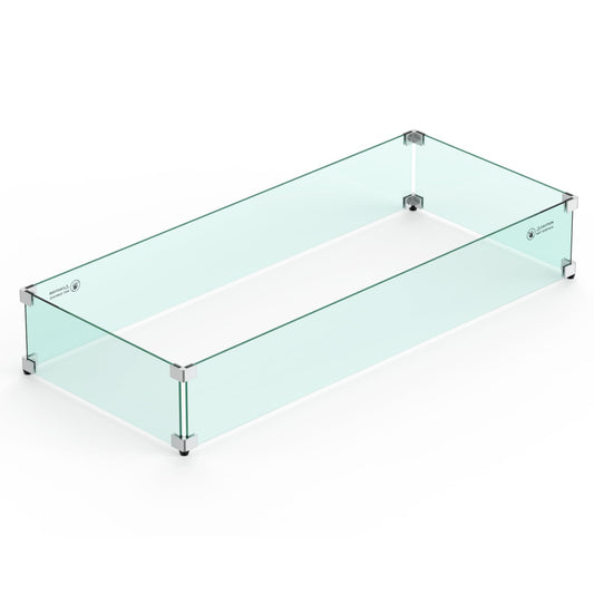 Skyflame 42" X 18" Rectangular Fire Pit Glass Wind Guard Replacement for Outdoor