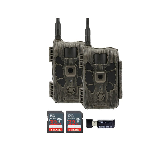 Stealth Cam 40MP Deceptor Max Cellular Trail Camera with 0.4-Second Trigger Speed (2-Pack) Bundle with 32GB Memory Card (2-Pack) and 4-in-1 Card Reader (4 Items)