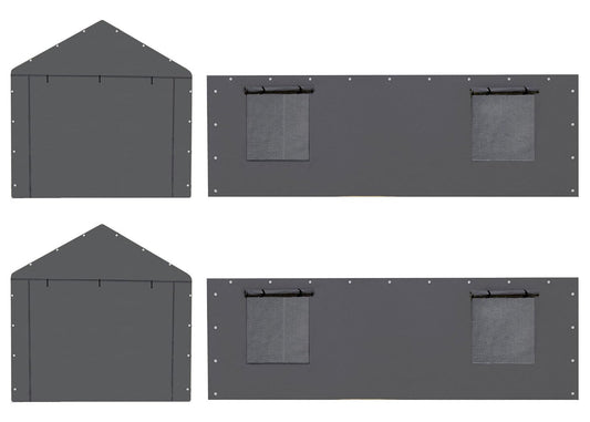 Vanteriam 10 * 20 FT Carport Replacement Sidewall kit Panel Set of 4 with Mesh Windows and Double Head Zippers, 180G PE Waterproof & UV Protected Replacement Sidewall Cover, Gray