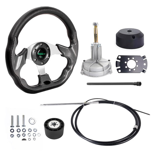 RASTP 13FT Boat Steering System, 13FT Outboard Steering Kit with 3/4" Tapered Shaft with 12.7 Inch Steering Wheel for Yachts, Fishing Boats & Watercraft