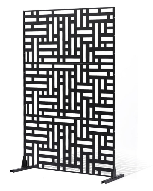 VEVOR Metal Privacy Screen, 47" W x 76" H, Outdoor Privacy Screens 3-Panel, Freestanding Outdoor Divider with Stand, Decorative Garden Steel Privacy Fence for Balcony Patio Indoor Room Hot Tub Black