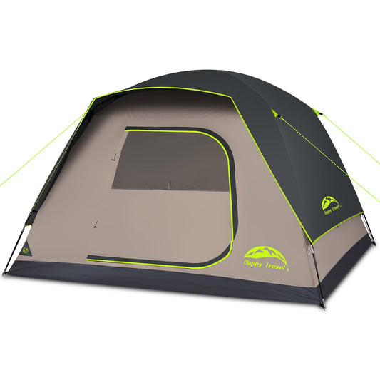 Happy Travel Camping Tent, 4/6 Person Dome Tents for Camping with Rainfly, Waterproof Clip Easy Setup Portable Family Tent with Mesh Windows, 20% More Headroom Backpacking Tents for Camping & Hiking