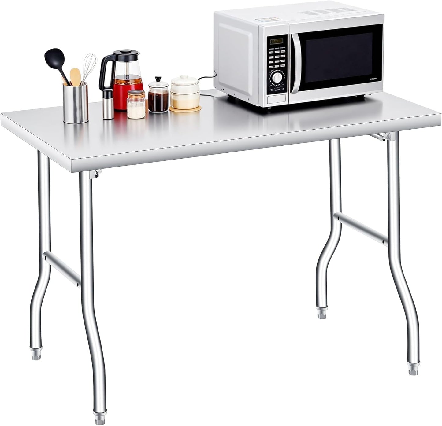 GlowSol Folding Stainless Steel Table 48 x 24 Inch, Metal Foldable Prep/Work Table, 1100 LB Load Capacity, No Assembly, Portable Workbench for Kitchen, Laundry, Restaurant, Camping, Garage