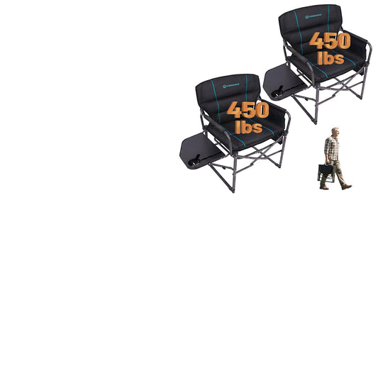 FUNDANGO Oversized Folding Chairs for Outside, Fully Padded Camping Director Chair for Adults, Support 450lbs Portable lawn chairs with Side Table, Side Pockets for outdoor Camp, Picnic, Lawn, Concert