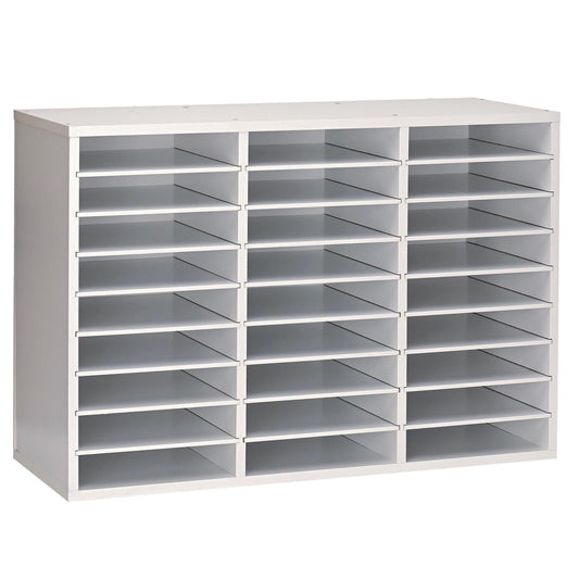 AdirOffice Classroom Mailbox - Wooden Literature Organizer, Construction Paper Storage Organizer, Mail Sorter with Slots, Office Mailboxes with Removable Shelf (27 Slot, White)