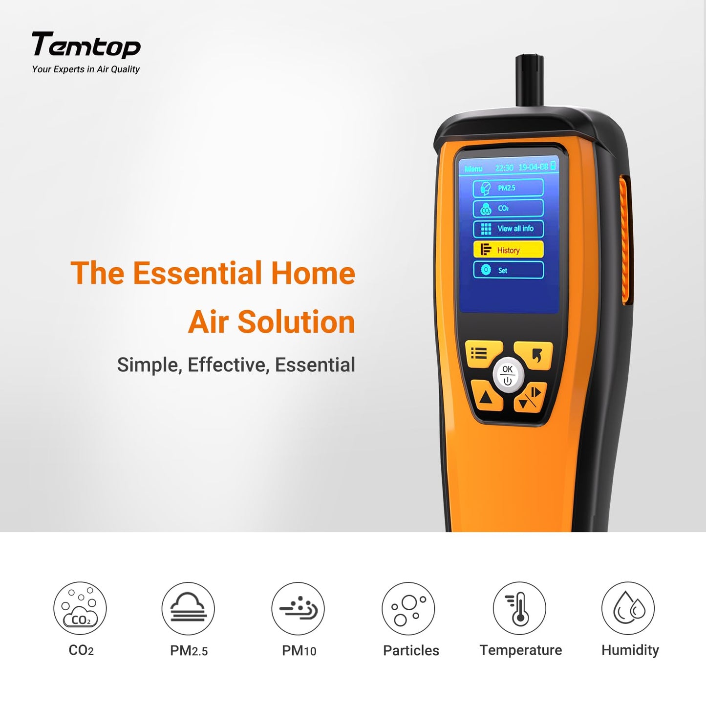 Temtop Air Quality Meter: Precision Indoor/Outdoor CO2, PM2.5, PM10, Detection with Audio Alarm, Temperature & Humidity Insights for Enhanced Home Comfort, M2000C