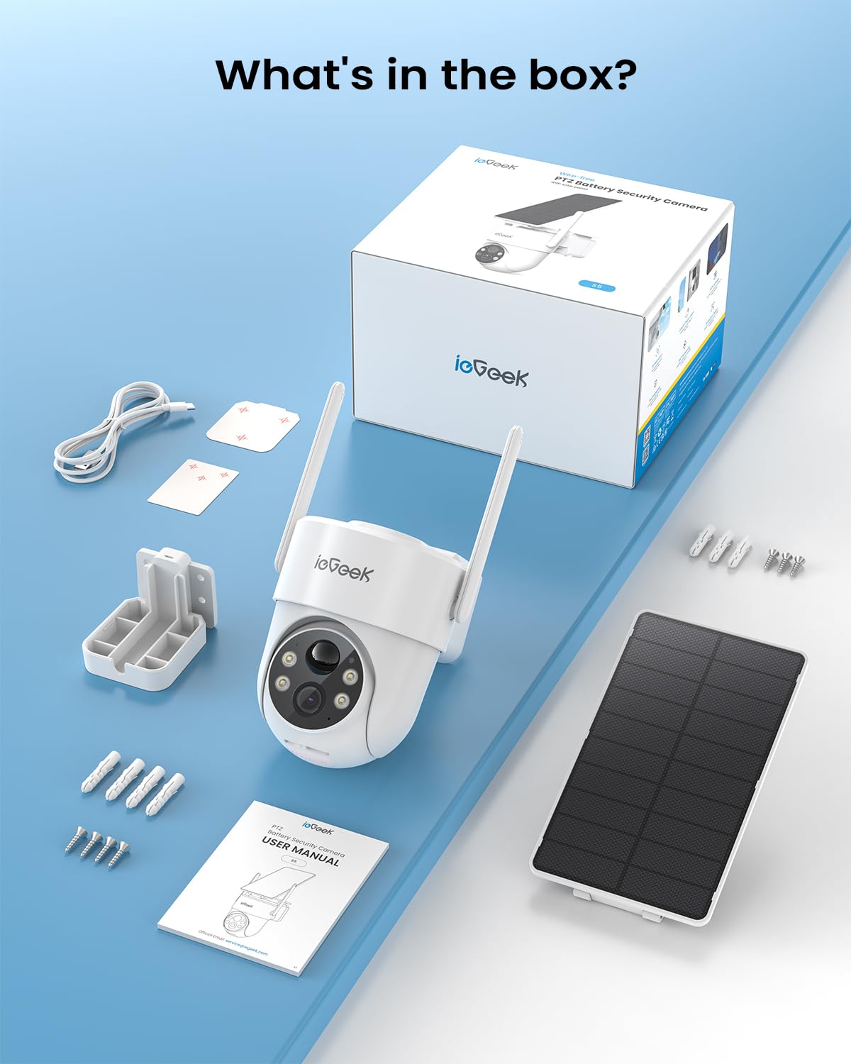 ieGeek 2 Pack S5 Solar Security Cameras Wireless Outdoor – 2K 3MP WiFi Camera with Removable Solar Panel, 360° Pan Tilt, Color Night Vision, AI Detection, 2-Way Audio, IP65 for Home Security