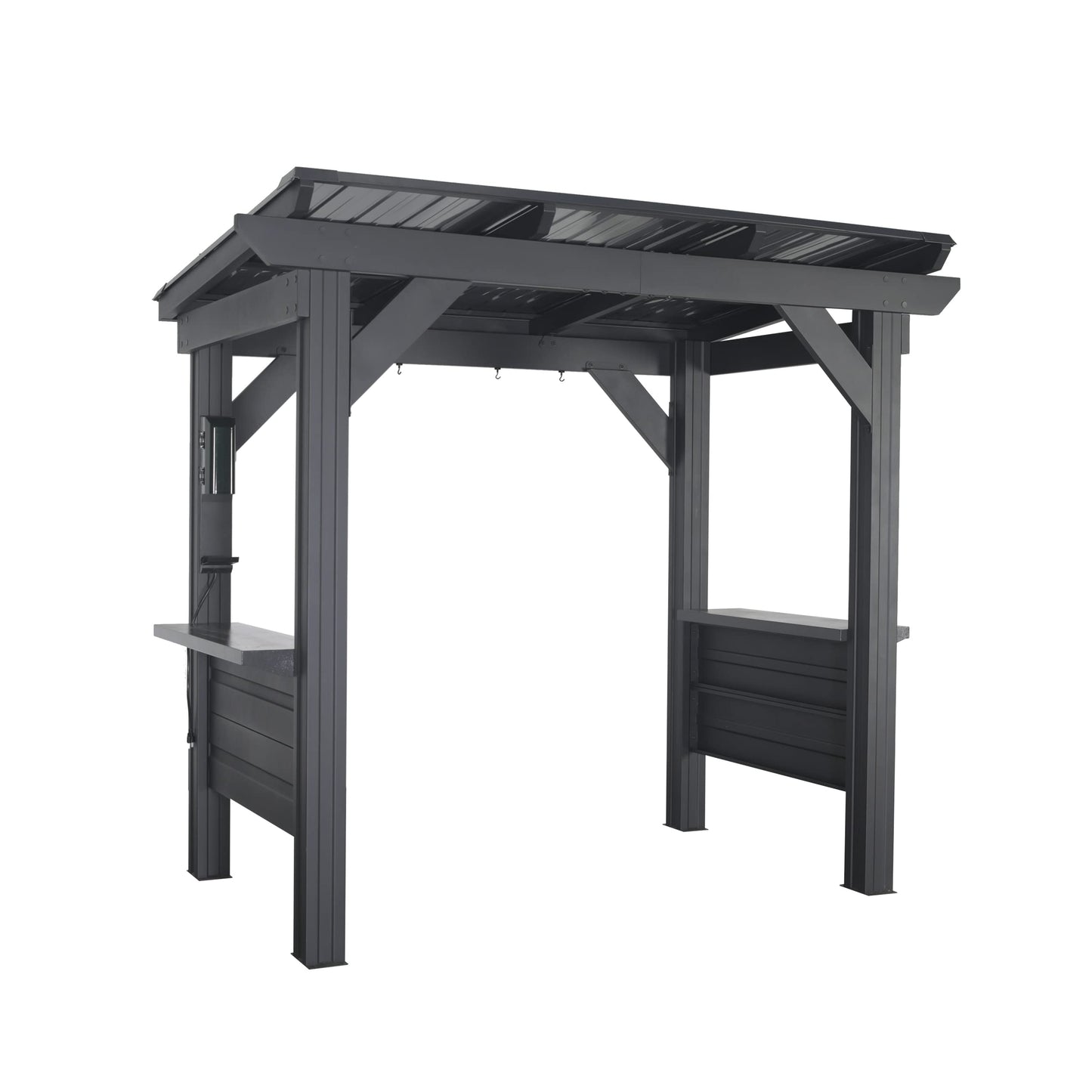 Backyard Discovery Rockport 8' x 6' Galvanized Steel BBQ Grill Gazebo Pavilion with Hardtop Steel Roof, Bar Tops, Powerport, Snow Load Support, Wind Resistance, Cook Station for Outdoor Patio or Deck