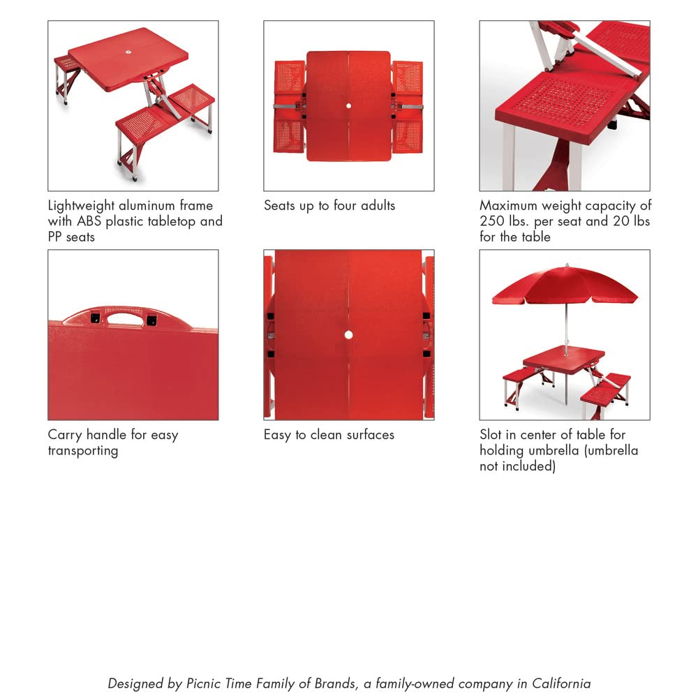 PICNIC TIME NCAA Mississippi State Bulldogs Football Field Folding Picnic Table - Camping Table - Outdoor Table with Umbrella Hole, (Black)