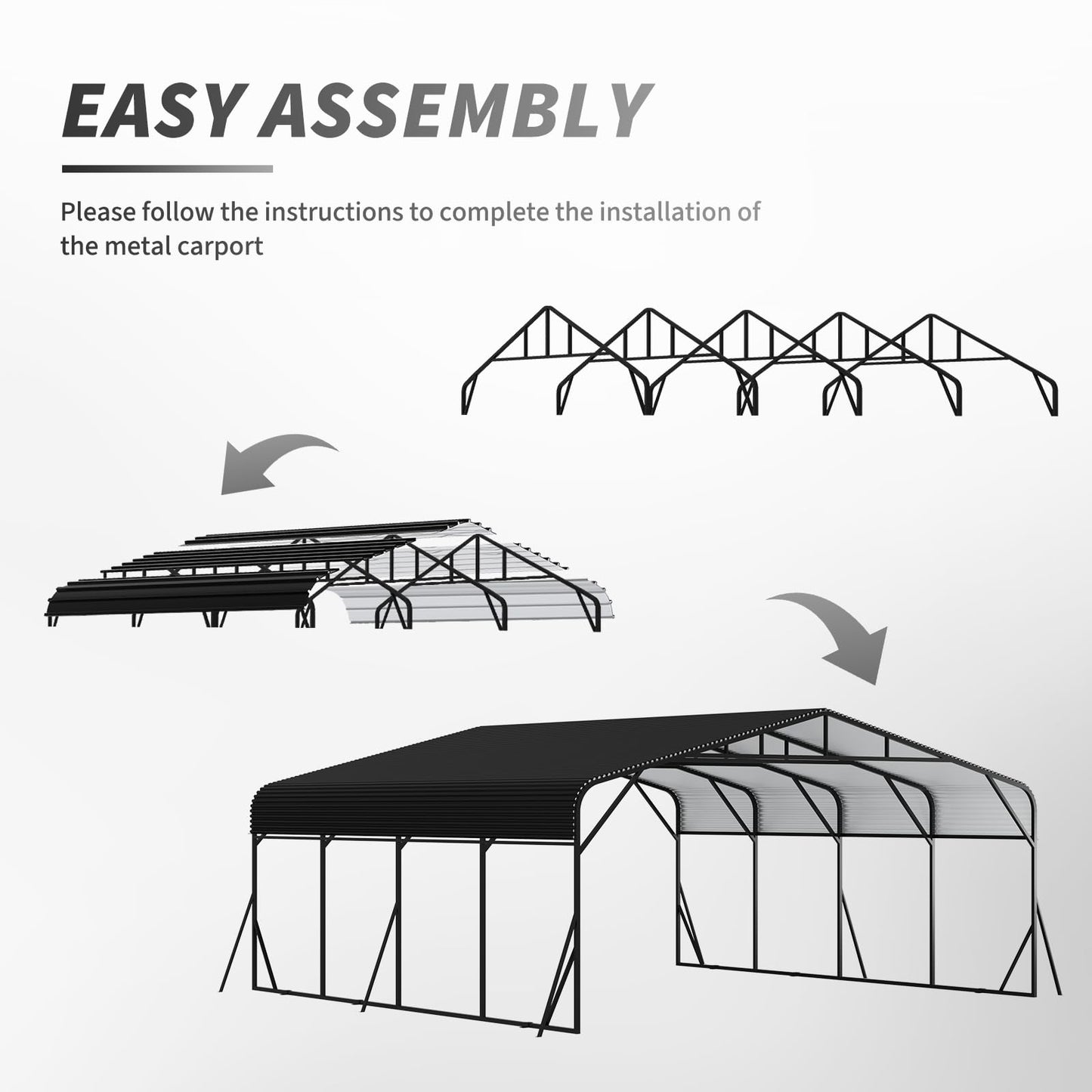 GDFStudio 20x20 FT Heavy Duty Carports for Trucks Boats RV Tractor, Metal Carport Kits with Steel Roof Frame, All Weather Car Shelter Flexible Conversion into Rooftop Canopy Party Tent Portable Garage