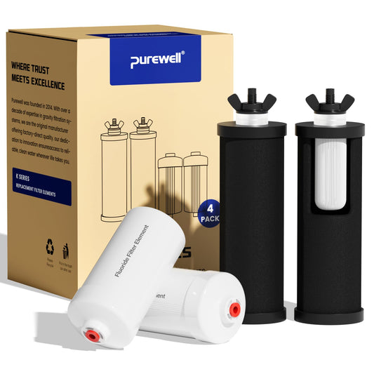 Purewell 8-Stage PF-3&FL-2 Purification Elements Set, Replacement Filters for ProOne® and Berkey® Filters, ProOne® Big+ or Berkey® Big+ Water Filter System and Purewell System (4 Pack, K Series)