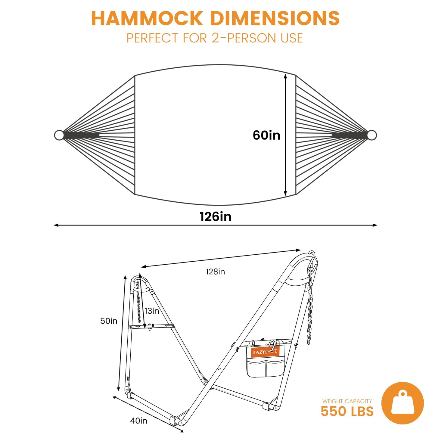 Lazy Daze Hammocks Handwoven Mayan Hammock with Heavy Duty Steel Stand, 10.5 FT Soft Rope Double Hammock for Patio Outside, 550 lbs Weight Capacity, Multi Color