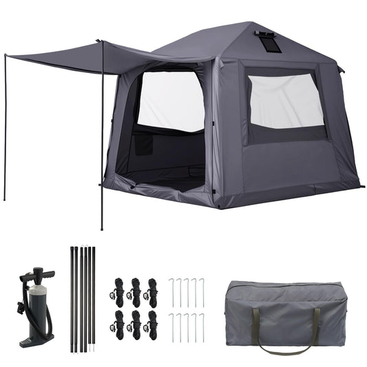 Inflatable Tents for Camping 2-4 Person, Blow Up Tent with Skylight & Awning, Waterproof Inflatable Camping Tent with Mesh Windows, Portable Tent Camping Essentials, Easy Setup with Hand Pump