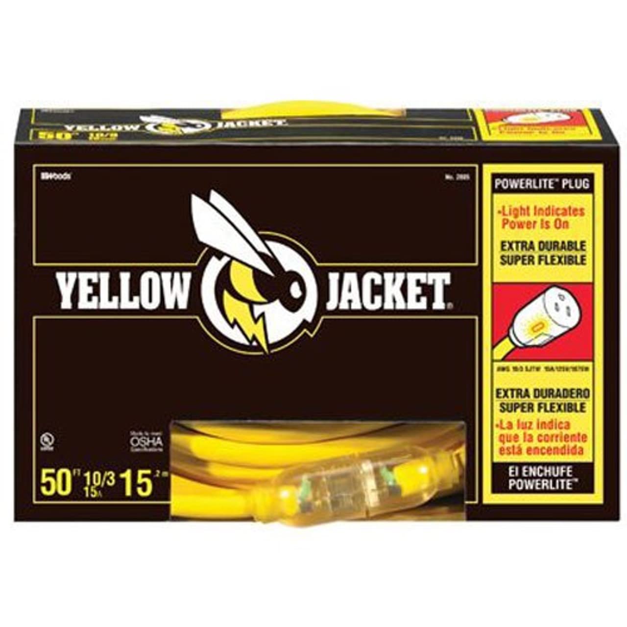 Southwire Heavy Duty Extension Cord - Outdoor Power Cable with Lighted End for Safety - Waterproof - High Visibility Yellow Jacket - 10/3 SJTW Extension - 50-Foot