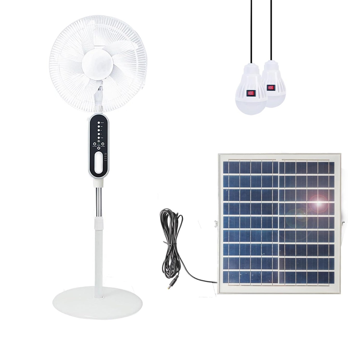 GBEOSMO 16 Inch Solar Oscillating Standing Fan,14400mAh Rechargeable Pedestal Floor Fan,Height-adjustable Suitable,Night Led Light, Solar Panel 2*LED Bulds, for Home Ofiice Bedroom, Study or Outdoor