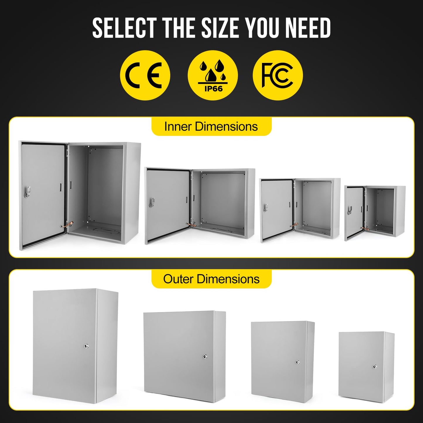 24x24x12 Inch NEMA 4X Industrial Steel Electrical Enclosure, Waterproof & Dustproof Outdoor Junction Box with Hinged Lockable Door and Mounting Plate for Commercial & Residential Circuit Protection