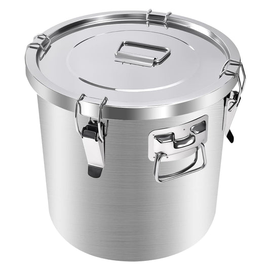 Tircoiude 304 Stainless Steel Flour Canister, 12.7 Gal Airtight Metal Canisters with Lids, Dog Food Storage Container for Rice, Bird Seed, Commercial Milk Storage 48L