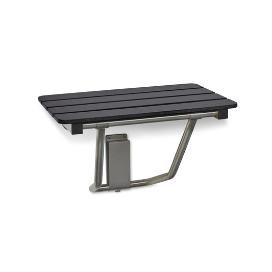 28-inch x 15-inch ADA Folding Wall Mount Bathroom Shower Seat Bench, Black Slatted Phenolic Seat