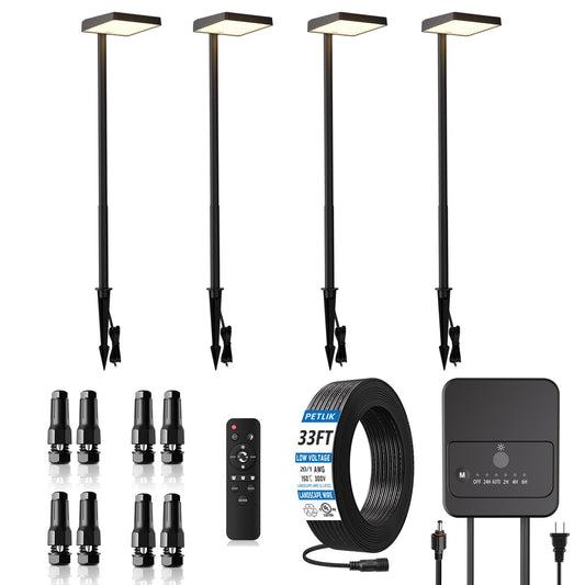 PETLIK Low Voltage Landscape Lighting, All-in-one 6W LED Outdoor Pathway Lights Kit with Transformer and UL Listed Wire 5CCT IP66 Waterproof Landscape Lights for Walkway Garden Yard Patio(4 Pack)
