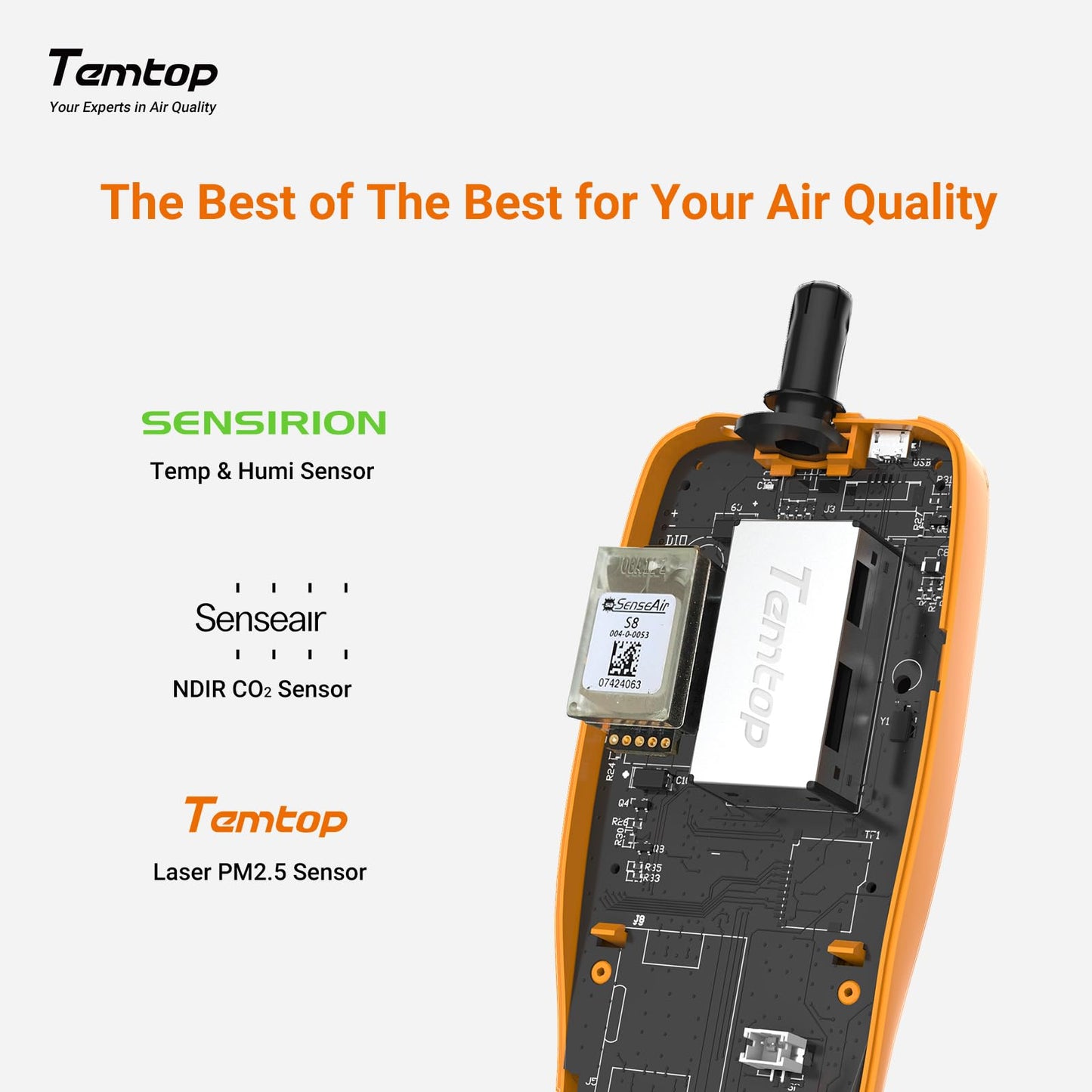 Temtop Air Quality Meter: Precision Indoor/Outdoor CO2, PM2.5, PM10, Detection with Audio Alarm, Temperature & Humidity Insights for Enhanced Home Comfort, M2000C