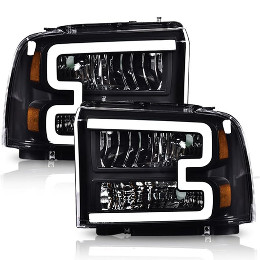 CHEDA LED DRL Headlights Assembly Compatible with 2005 2006 2007 Ford F250 F350 F450 F550 Super Duty bumper Headlamp（Clear lens Black Housing Amber Reflector） Faros Conjunto De Faros