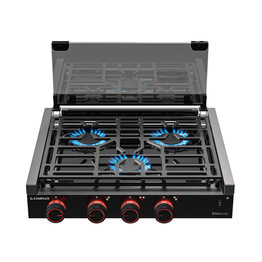 CAMPLUX Elite RV Stove 3 Burners, 21,000 BTU Propane Cooktop with Tempered Glass Cover & Flame Failure Protection, 21-Inch Slide-In Gas Rangetop for RVs, Campers, Motorhomes, and Boats, Black