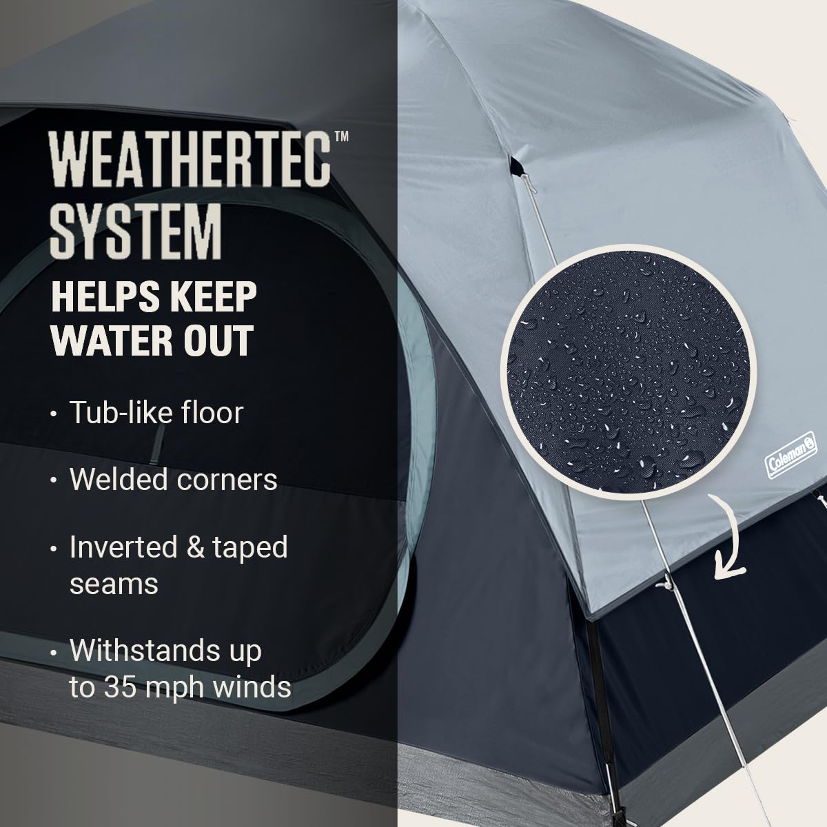 Coleman Skydome Tent with LED Lights & 5-Minute Setup, Weatherproof 4-Person Tent with Overhead Lighting, Made of PFAS-Free Materials