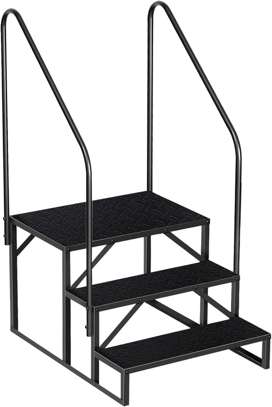 COZONY 3 Step RV Steps, RV Stairs with 2 Handrails & Anti-Slip Panel, 660lb Capacity Hot Tub Steps, Portable Trailer Ladder for Mobile Home, Outdoor, Camping, Travel, Porch, SPA, Pool
