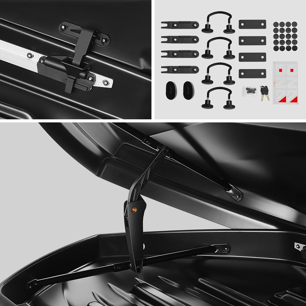 DNA Motoring Rooftop Cargo Lock Box Carrier Lockable Heavy Duty Car Top Storage Case, Capacity 110 Lbs, 72" x 30" x 12" (L x W x H), 13 Cubic Ft.(Glossy Black), PT-ZTL-8326-GSBK