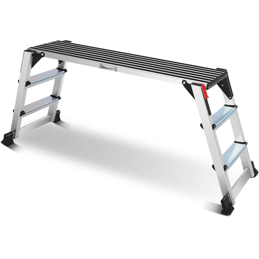 Aluminum Work Platform, Folding Work Platform, 45"×12"×27" 𝐓𝐰𝐨 𝐒𝐭𝐞𝐩 Ladder, Heavy Duty Work Platform Step Ladder Capacity 660 lbs Above for Washing Vehicles, Cleaning, Decorating