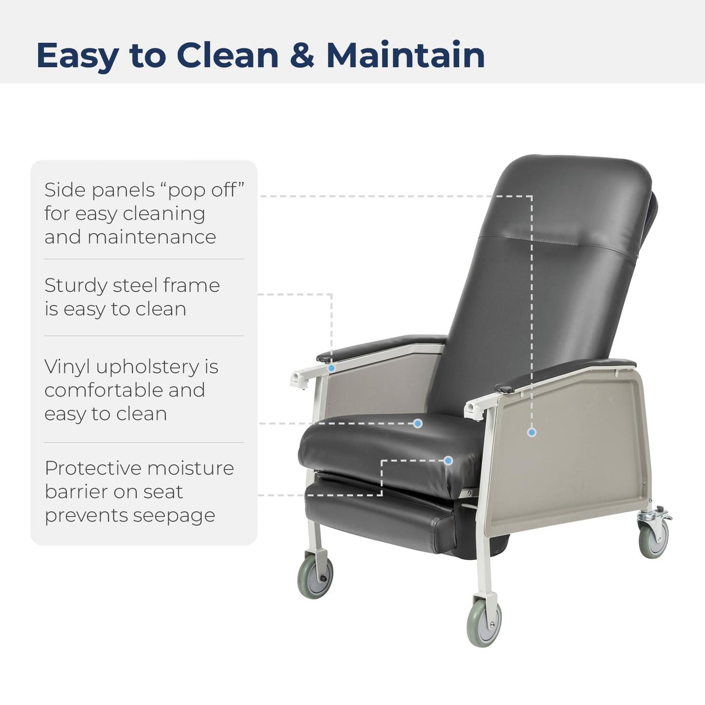 Drive Medical 3 Position Heavy Duty Bariatric Geri Chair Recliner, Reclining Clinical Chair with Armrests and Tray, Extra Wide Seat, Charcoal