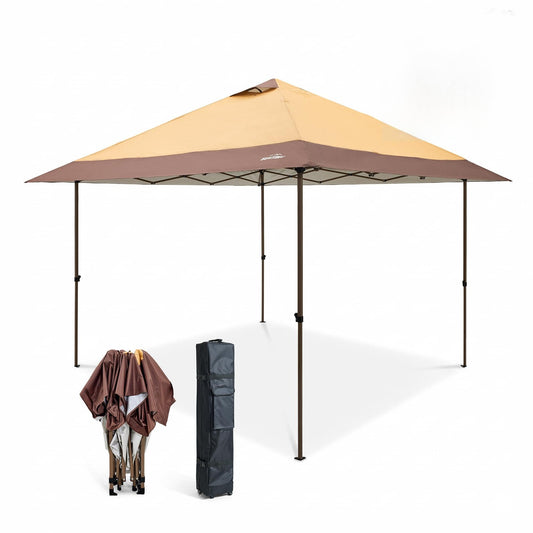 OUTDOOR LIVING SUNTIME 13x13 Instant Easy Pop Up Canopy,Portable Commercial Gazebo Camping Gazebo Tent Shelter with Wheeled Roller Carry Bag, Bonus Weight Sandbags, Stakes, Ropes -Khaki