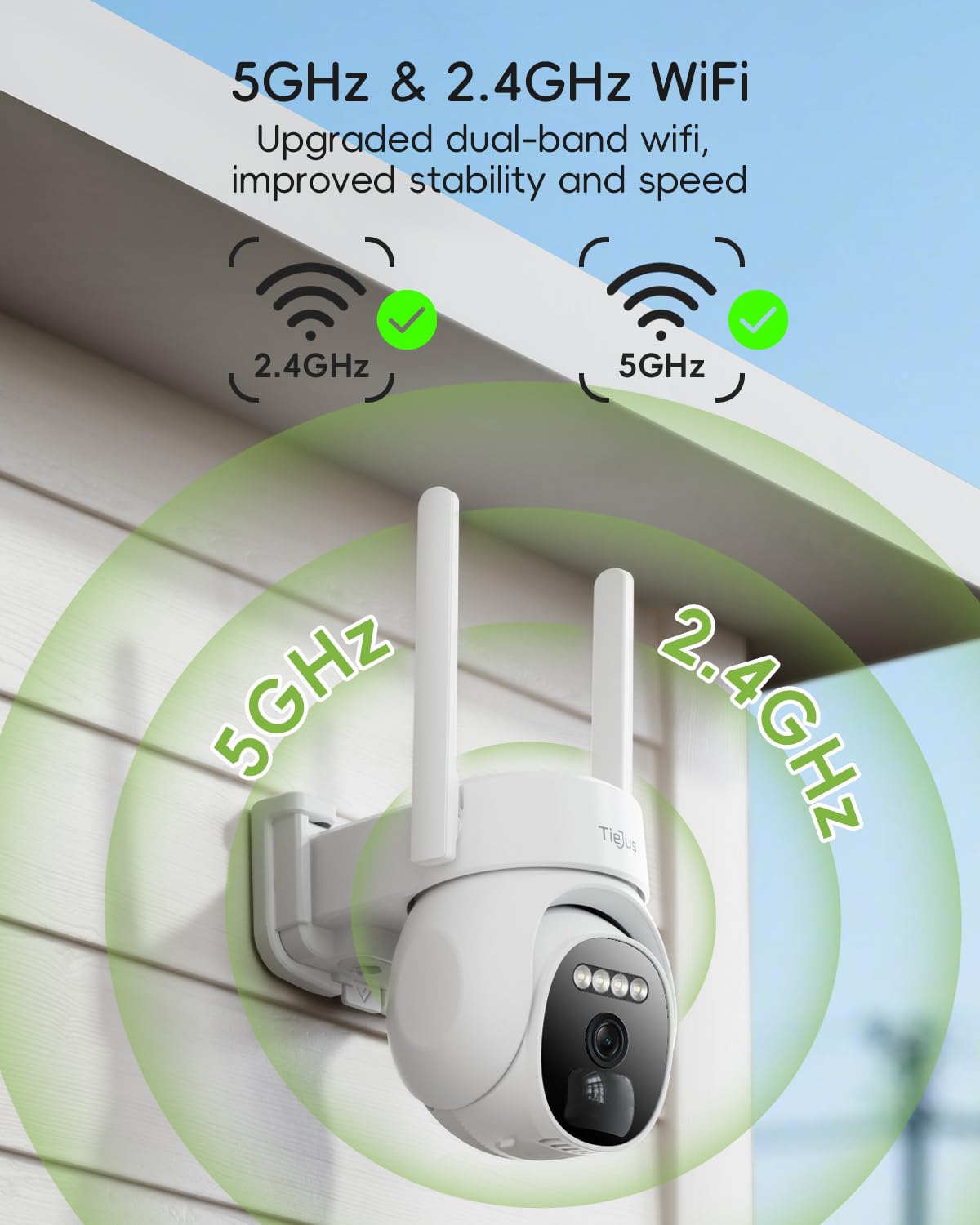 TIEJUS 2.4G/5G Security Cameras Wireless Outdoor, 2K Solar Camera for Home Security, 360° PTZ/3MP Color Night Vision/Battery Powered/2Way Talk/Compatible with Alexa/IP66 Waterproof(2 Pack)